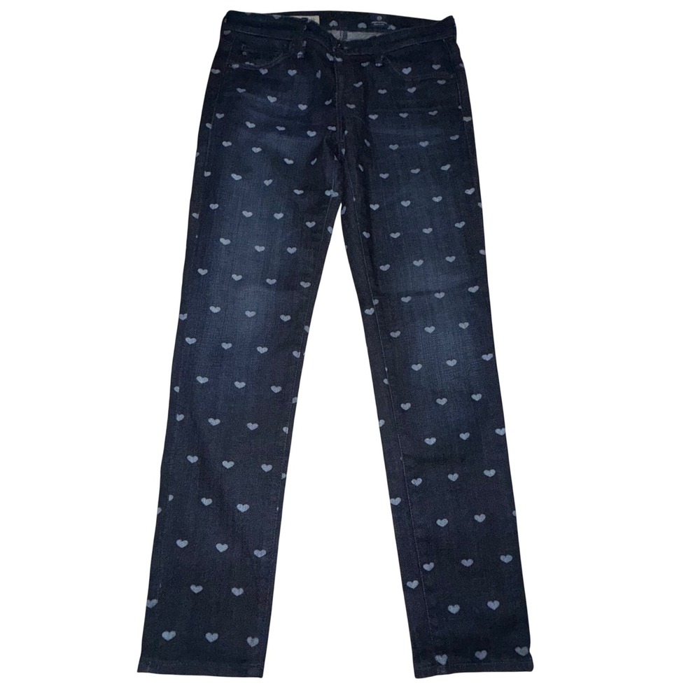AG Adriano Goldschmied Stevie Ankle 28R Dark Heart‎ Print Valentines Love Denim